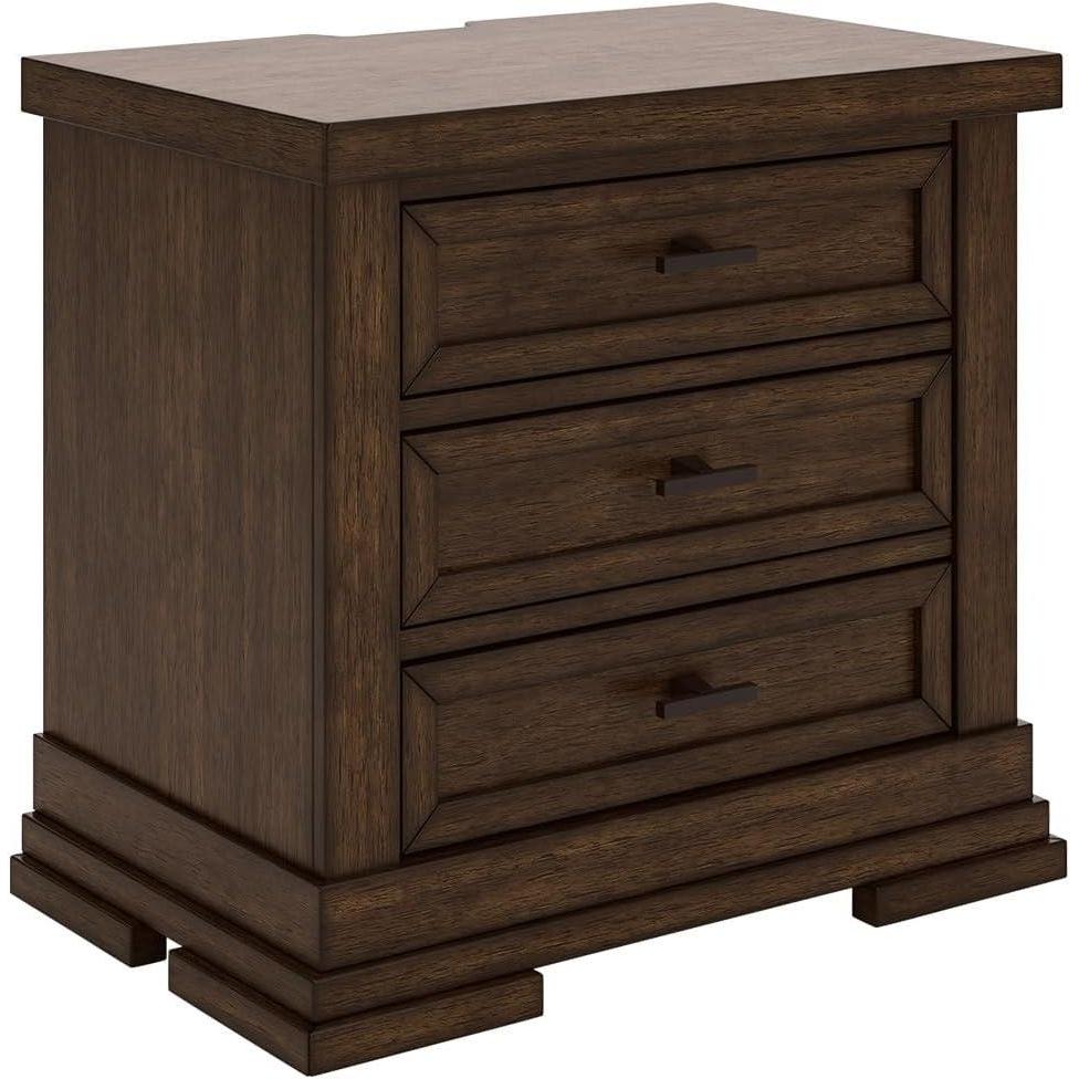 imageSignature Design by Ashley Blairhurst 3 Drawer Nightstand with USB Charging 2875quot Tall Light Grayish BrownMedium Brown