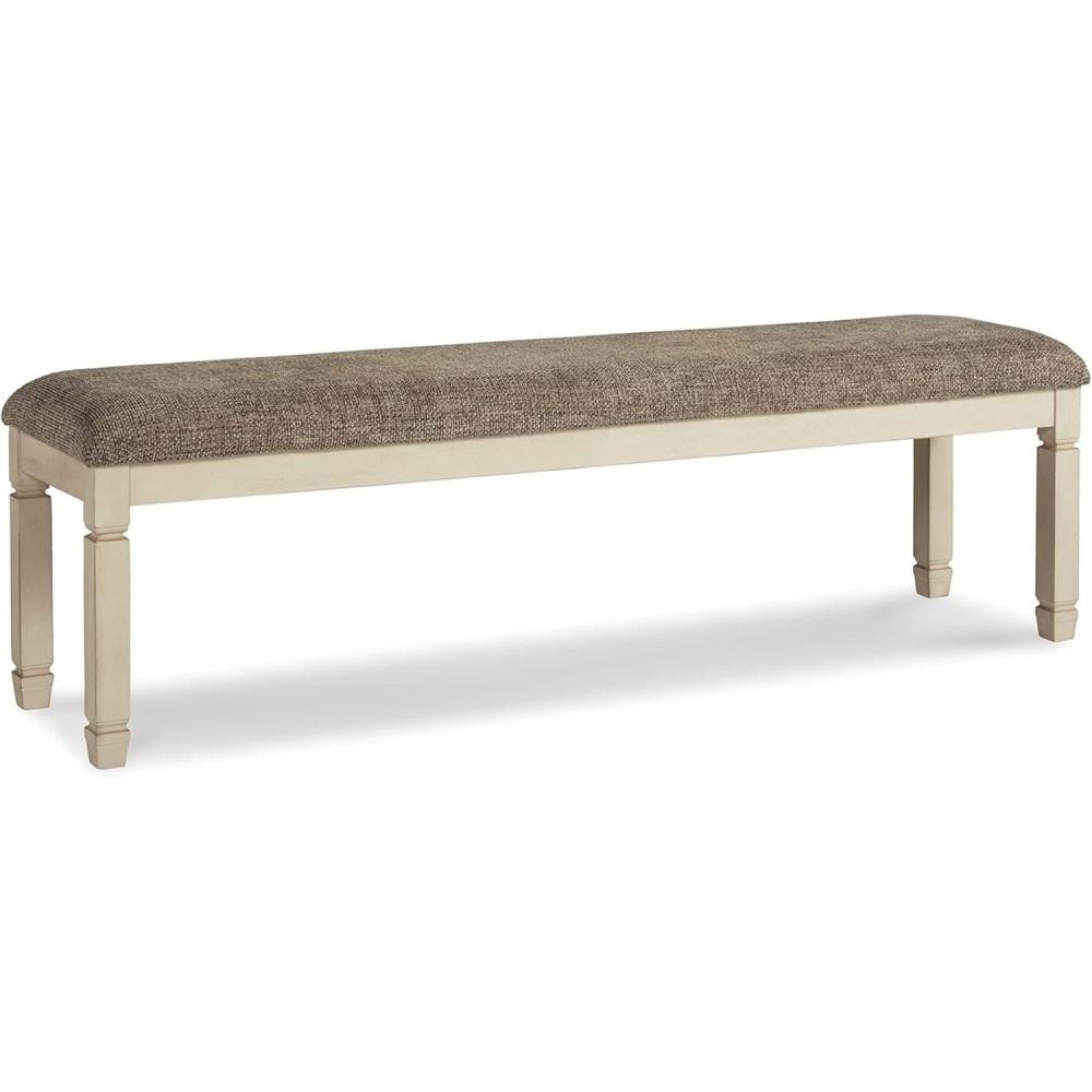 imageSignature Design by Ashley Bolanburg Casual 65quot Upholstered Dining Room Bench with Foam Cushion Antique Cream ampamp Brown