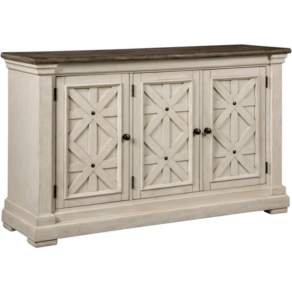imageSignature Design by Ashley Bolanburg French Country Dining Room Server 3 Doors 2 Adjustable Shelves Wood 5788quot W x 1813quot D x 36quot H 2tone White ampamp BrownAntique