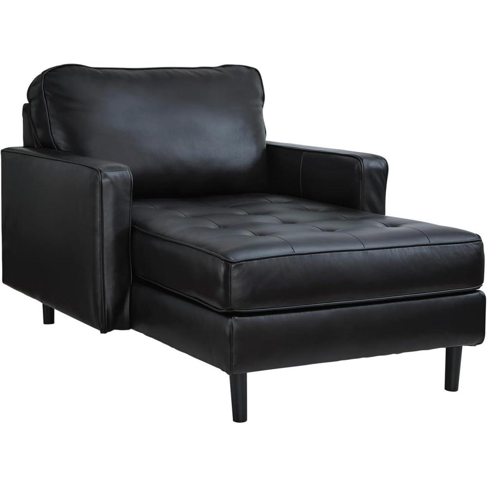 imageSignature Design by Ashley Bryceview Modern Tufted Leather Match Chaise with Loose Seat Cushion BlackChaise