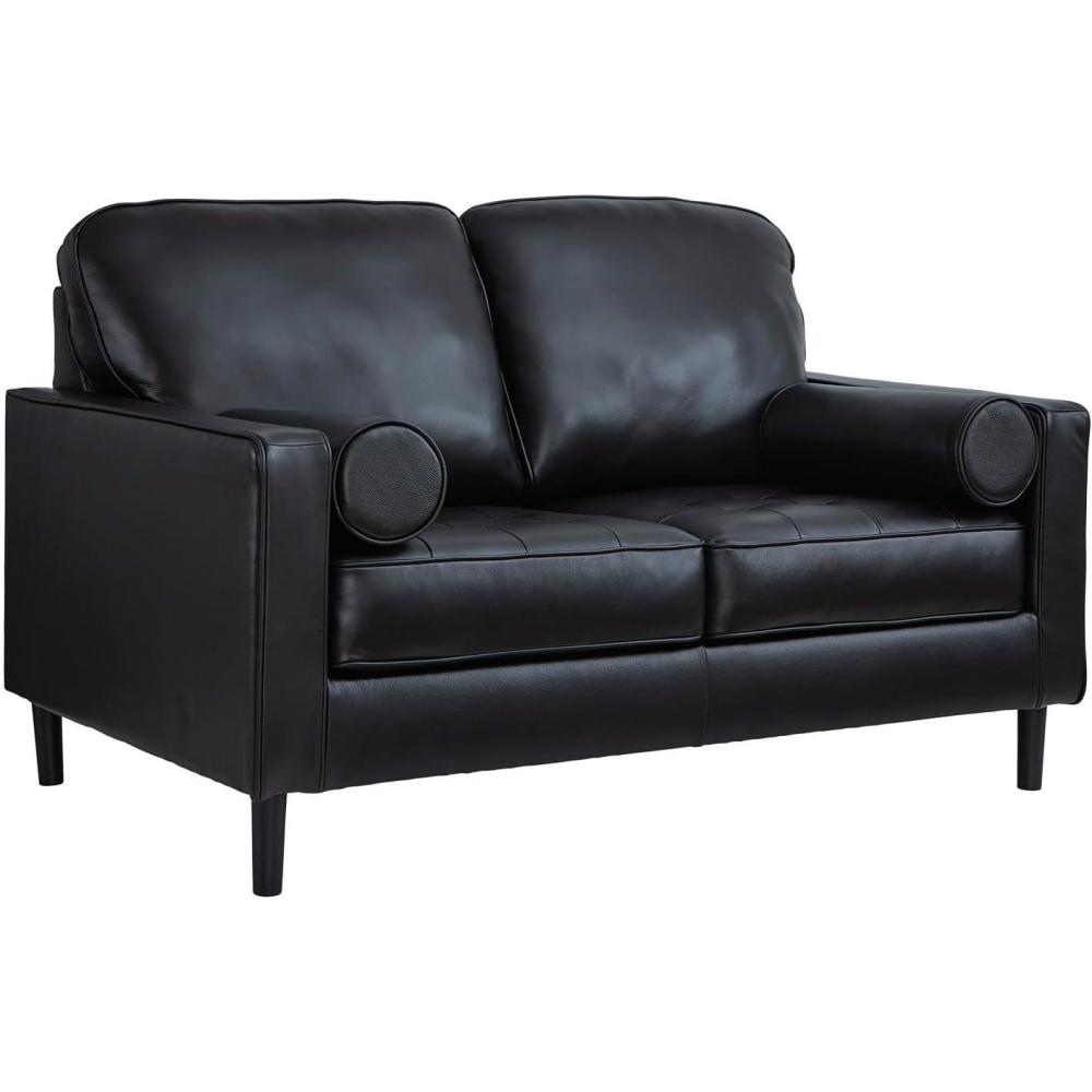 imageSignature Design by Ashley Bryceview Modern Tufted Leather Match Chaise with Loose Seat Cushion BlackLoveseat