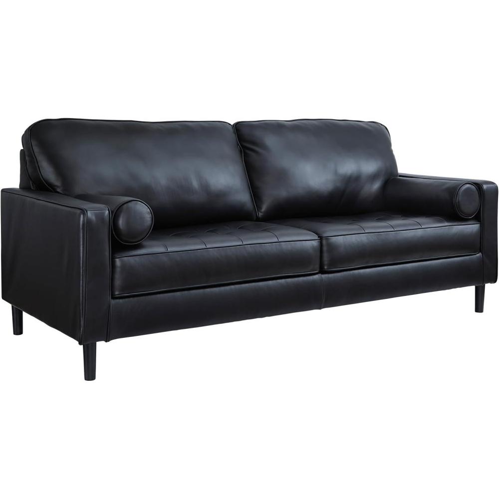 imageSignature Design by Ashley Bryceview Modern Tufted Leather Match Chaise with Loose Seat Cushion BlackSofa