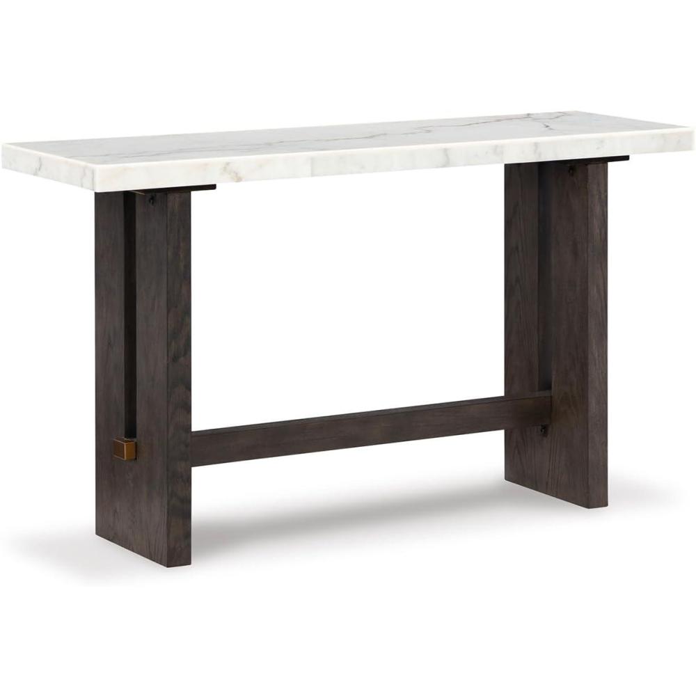 imageSignature Design by Ashley Burkhaus Traditional Rectangular Sofa Table with Marble Tabletop Dark Brown ampamp White