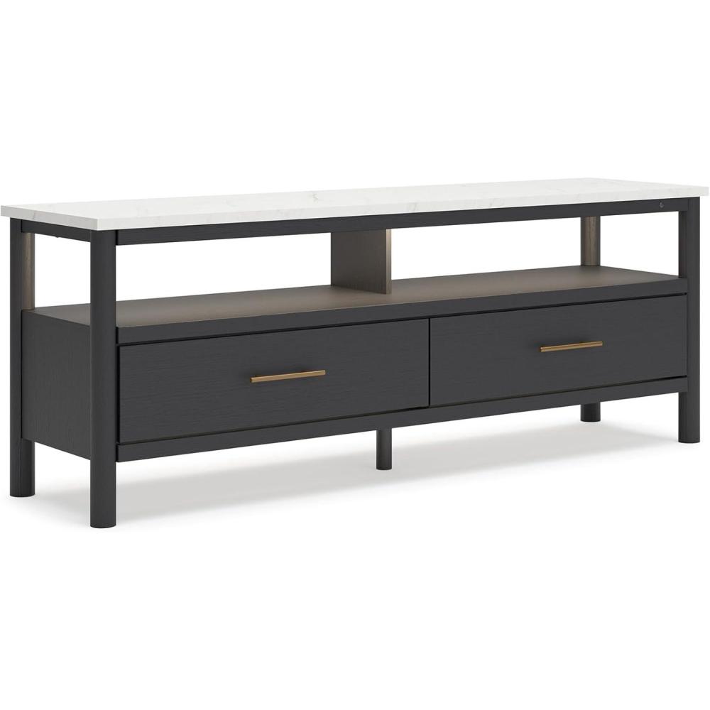 imageSignature Design by Ashley Cadmori Traditional 72quot TV Stand for TVs up to 82quot with Ambient Lighting Open Shelf and Drawers Black ampamp WhiteBlack White