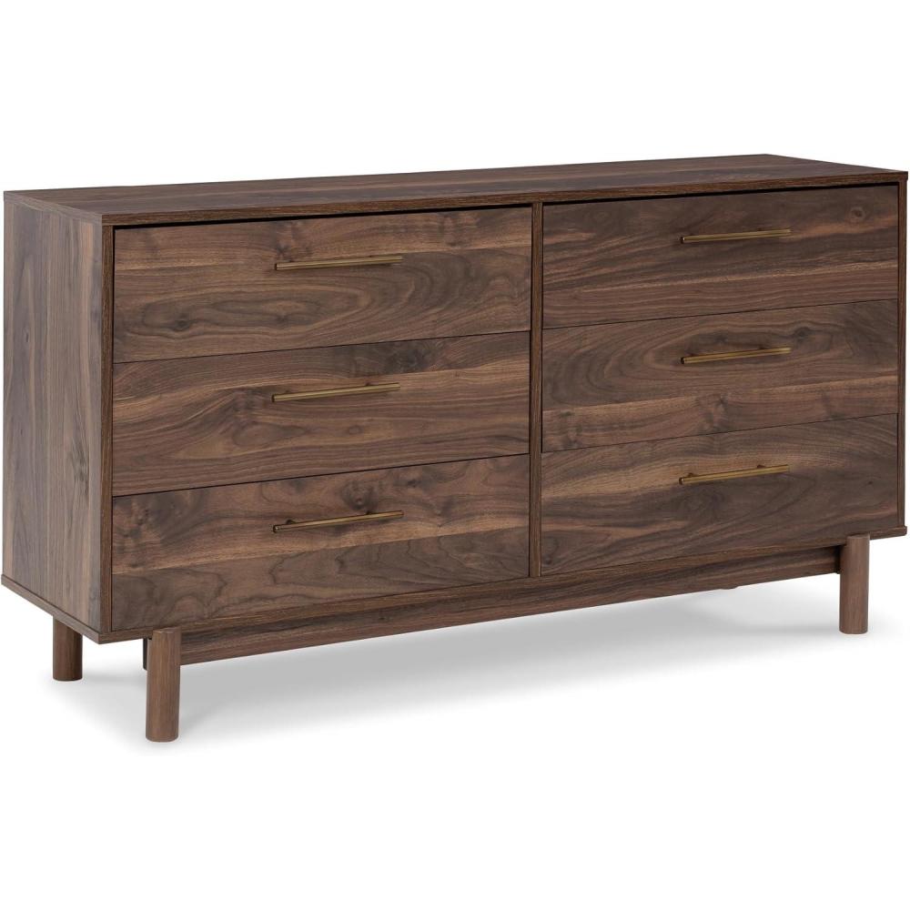 imageSignature Design by Ashley Calverson Contemporary 6 Drawer Dresser with Burnished Goldtone Pulls Dark BrownBrown