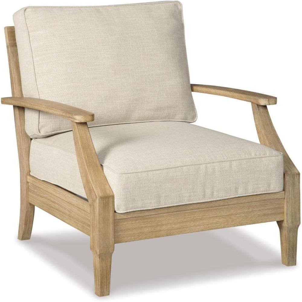 imageSignature Design by Ashley Carter Hall Outdoor Eucalyptus Wood Patio Sofa Cushioned with UVResistant Nuvella Fabric 5Step Protective Finish BeigeBeige