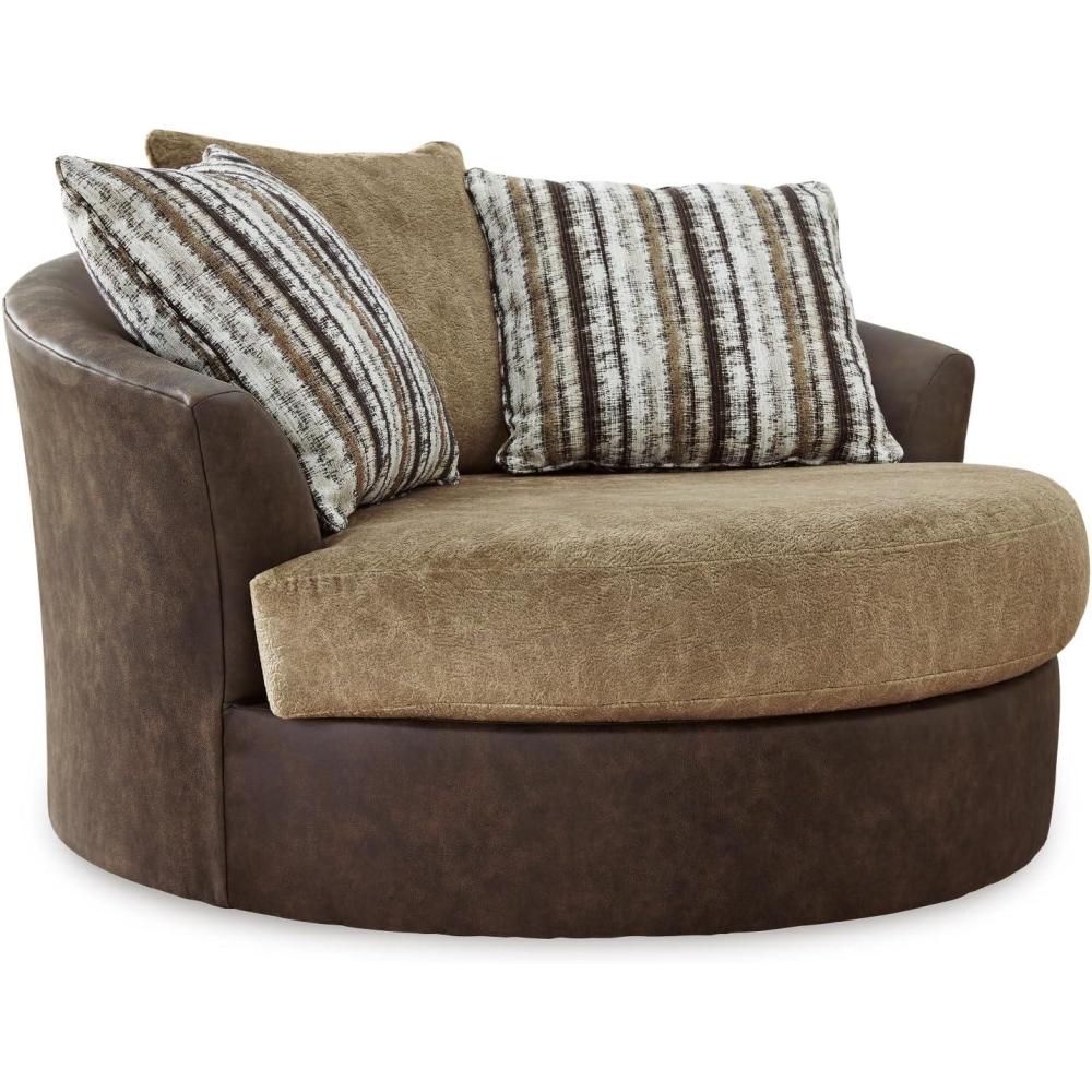 imageSignature Design by Ashley Creswell Transitional Round Upholstered Oversized Swivel Accent Chair GrayDark Brown