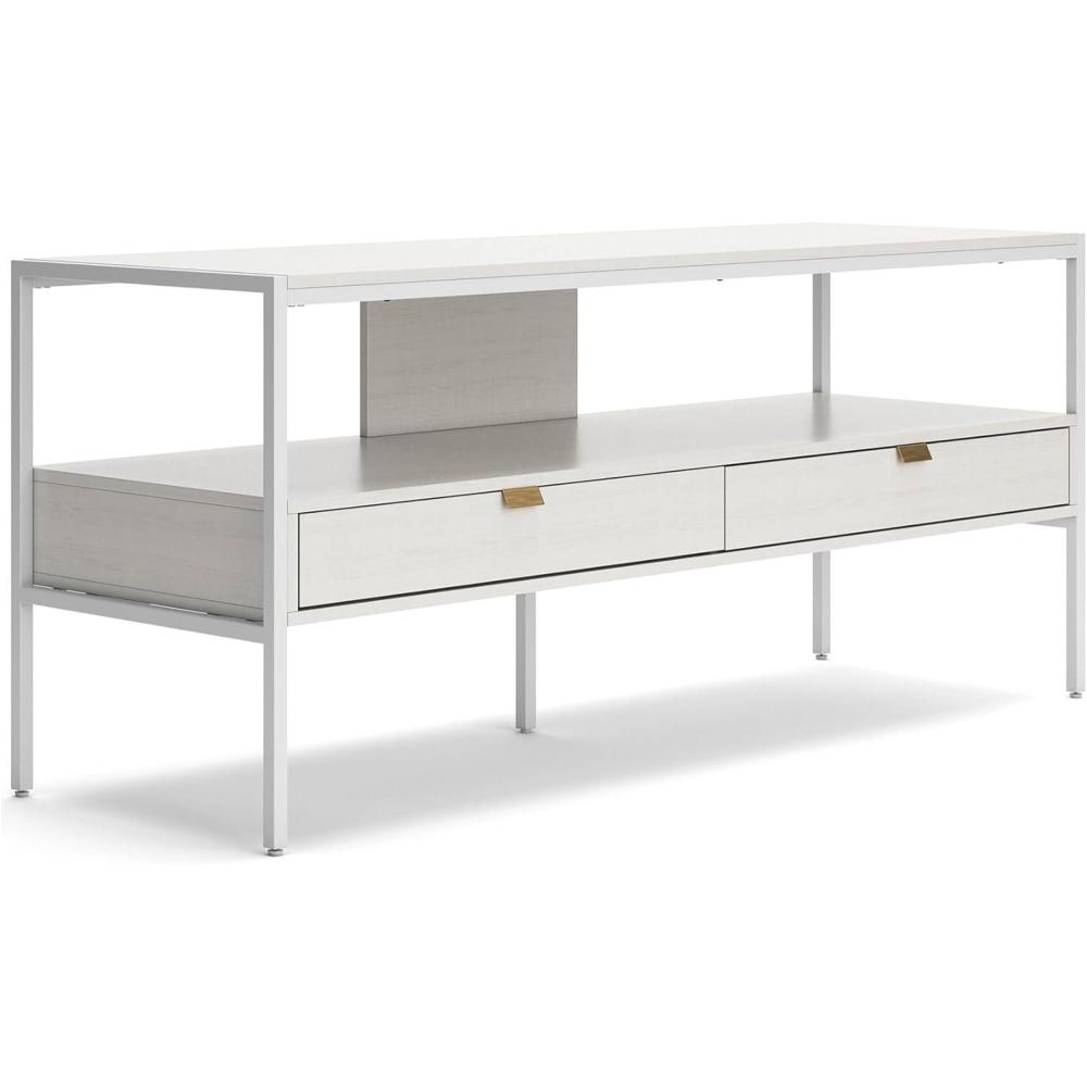 imageSignature Design by Ashley Deznee Modern Large TV Stand for TVs up to 69quot with 1 Shelf and 2 Drawers White
