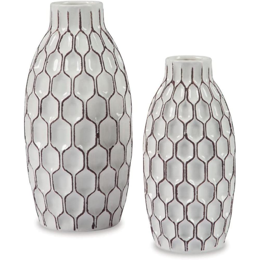 imageSignature Design by Ashley Dionna Geometric 2 Piece Ceramic Bottle Neck Vase Set White and Brown