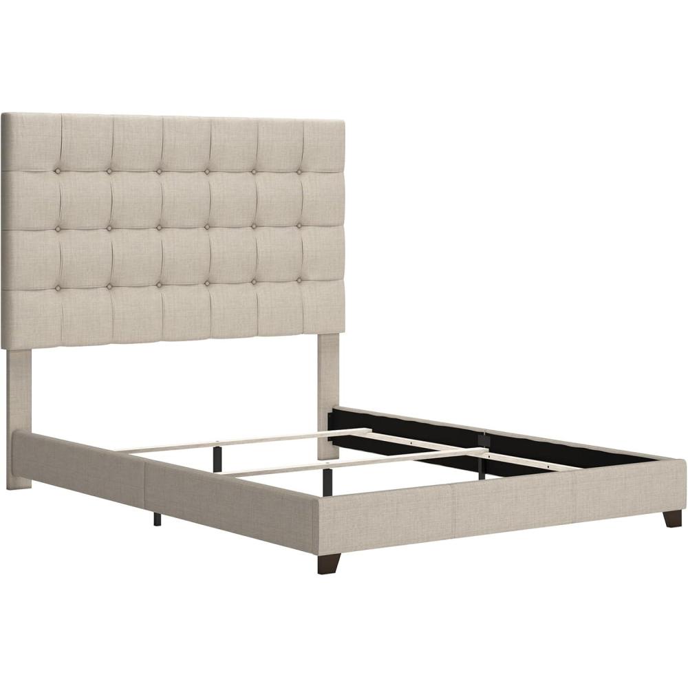 imageSignature Design by Ashley Dolante Modern Farmhouse ButtonTufted Upholstered Platform Bed King BeigeGray Tufted