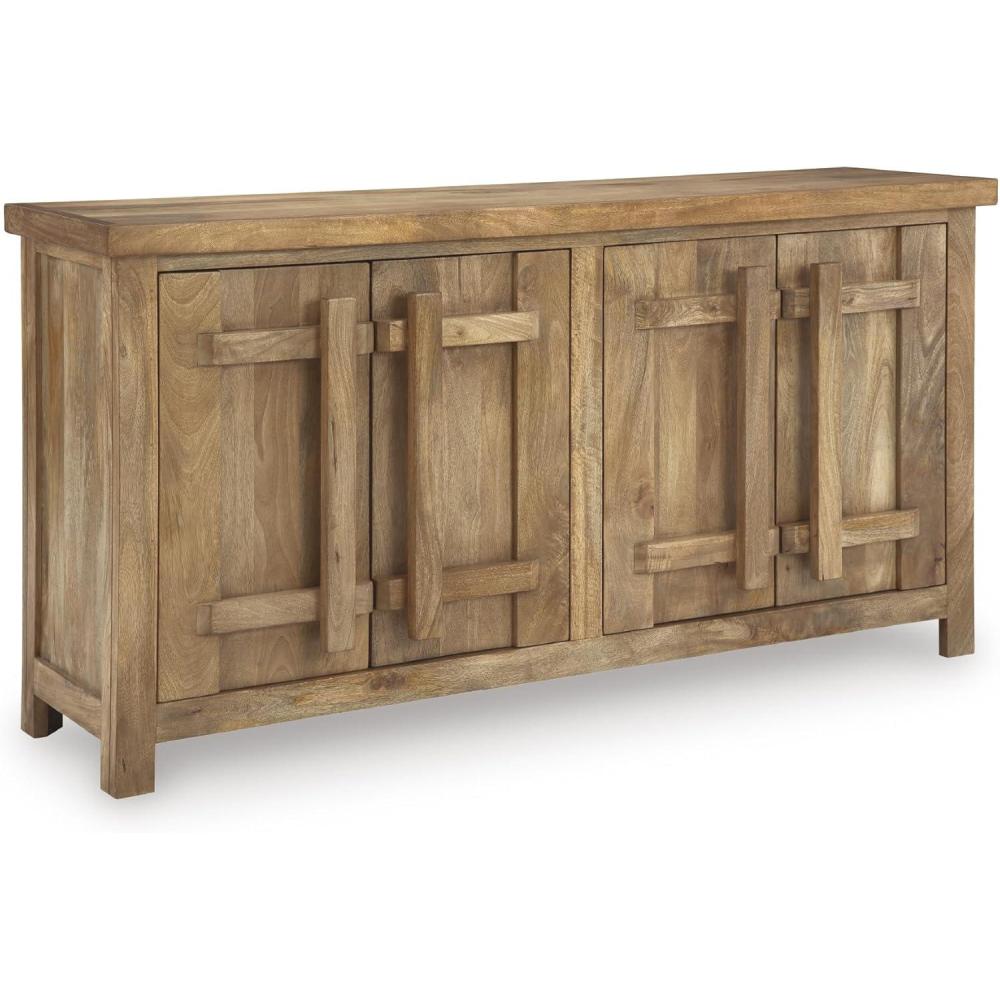 imageSignature Design by Ashley Dresor Farmhouse 4Door Accent Cabinet with 2 Shelves and Cord Management Light Brown
