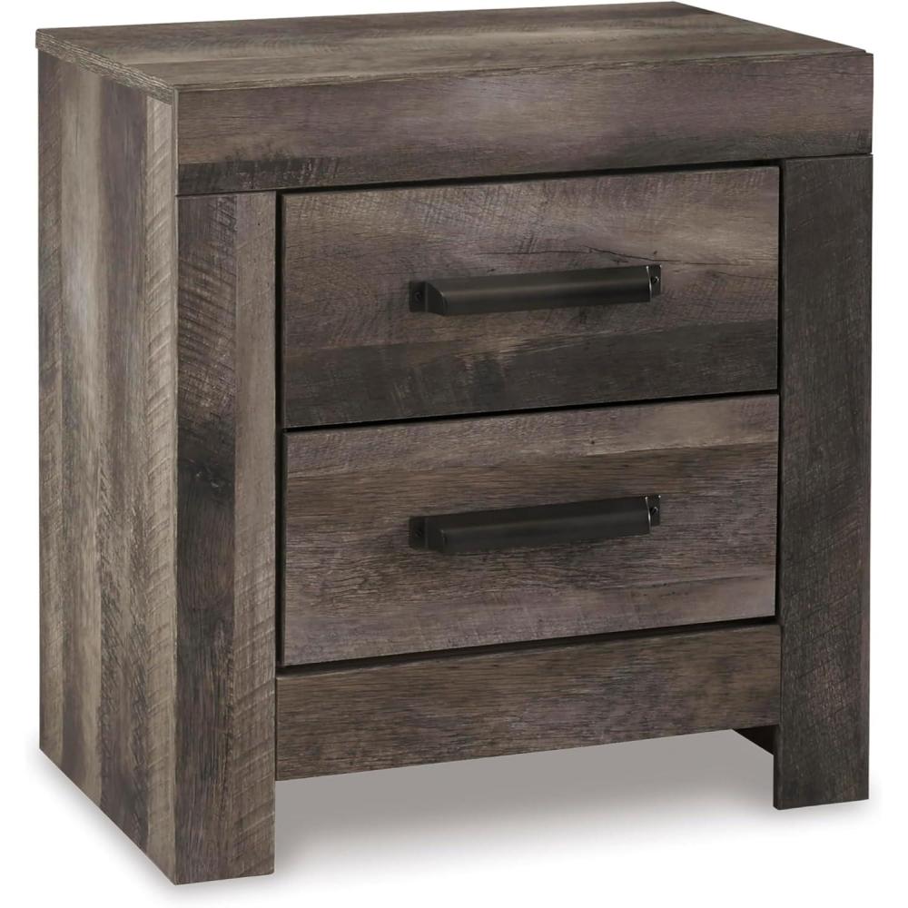 imageSignature Design by Ashley Drystan Rustic Industrial 2 Drawer Nightstand with 2 SlimProfile USB Charging Stations 2437quot Tall Weatherworn BrownDark Weathered Gray