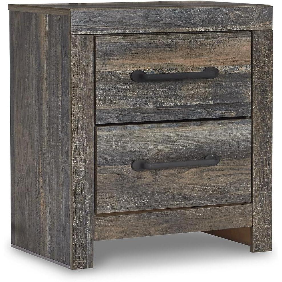 imageSignature Design by Ashley Drystan Rustic Industrial 2 Drawer Nightstand with 2 SlimProfile USB Charging Stations 2437quot Tall Weatherworn BrownPlanked Brown