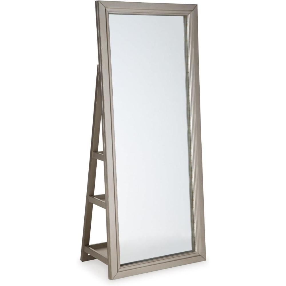 imageSignature Design by Ashley Evesen Casual Full Length Lighted Floor Standing Mirror with Storage Metallic