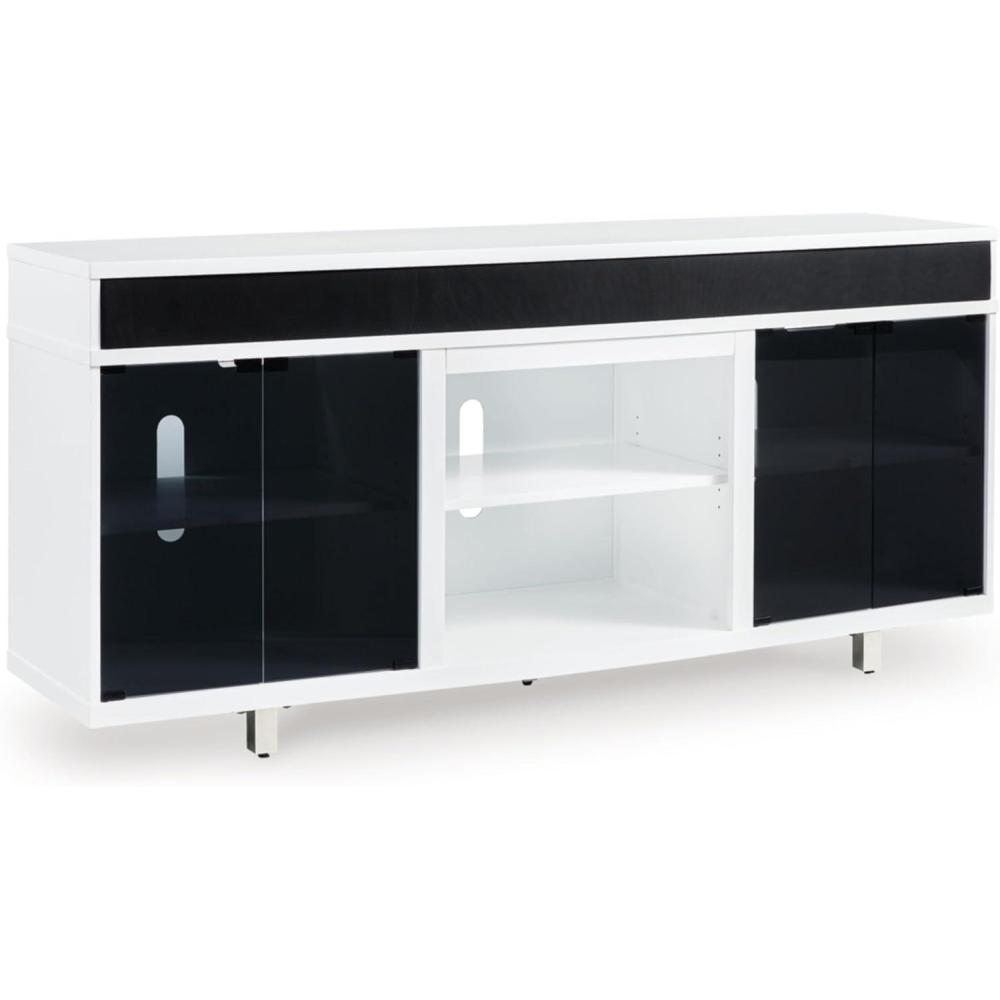 imageSignature Design by Ashley Gardoni Contemporary 72quot TV Stand for TVs up to 82quot with Adjustable Shelves Cabinets Cord Openings and Fireplace Option White ampamp Black