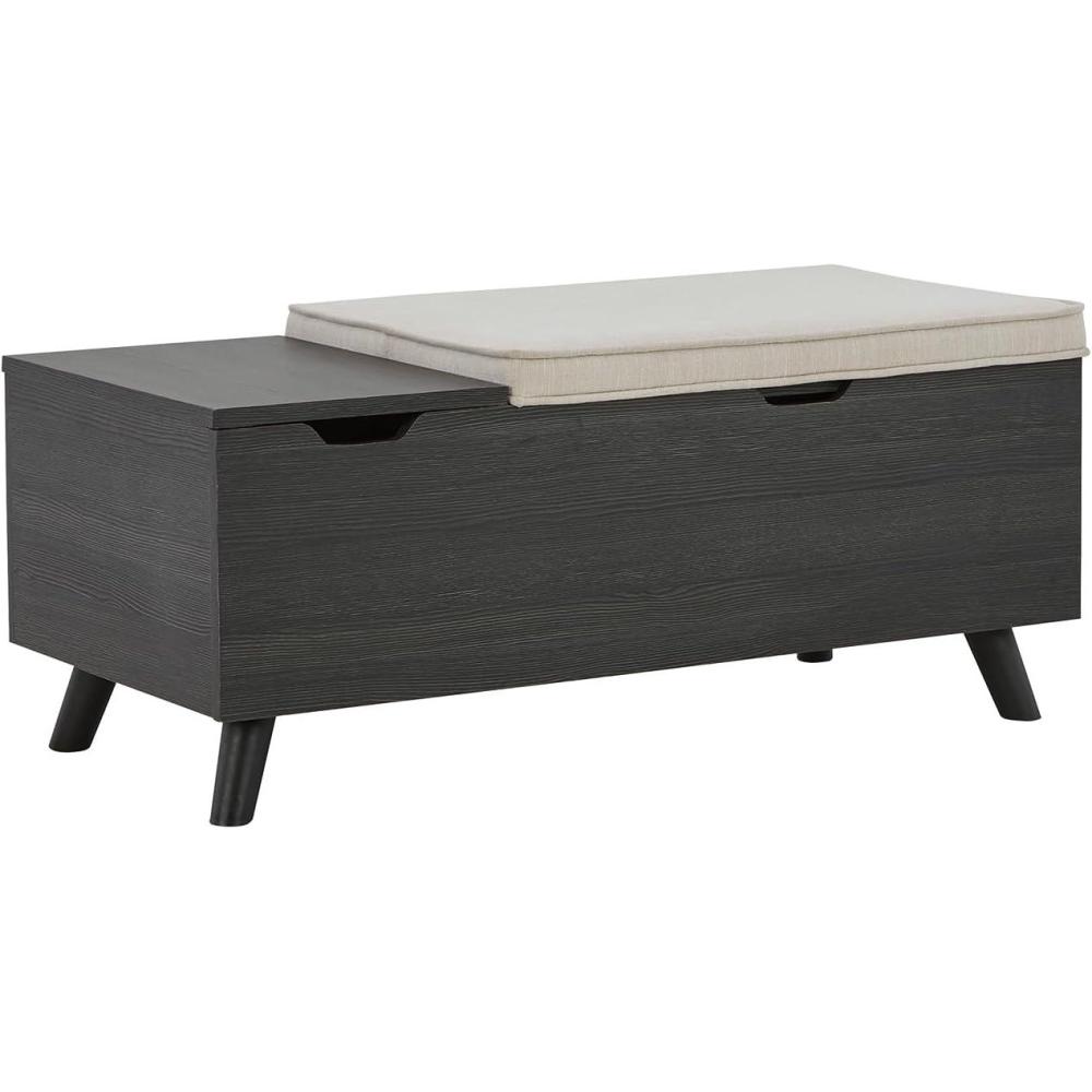 imageSignature Design by Ashley Gerdanet Mid Century Modern Upholstered Storage Bench BeigeDark Gray