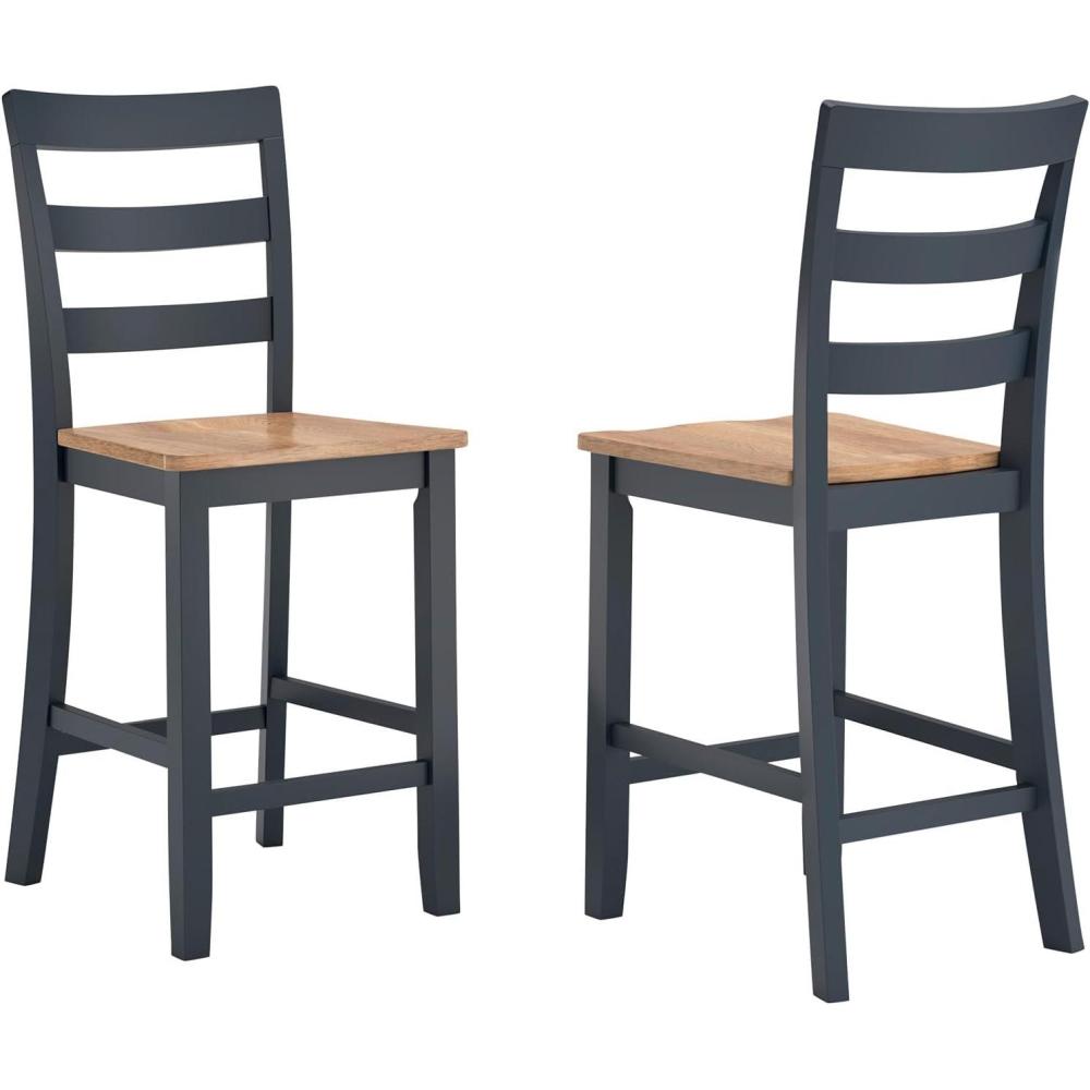 imageSignature Design by Ashley Gesthaven Solid Wood Frame Counter Height Barstool Set of 2 Slate BlueNaturalLight Brown Blue