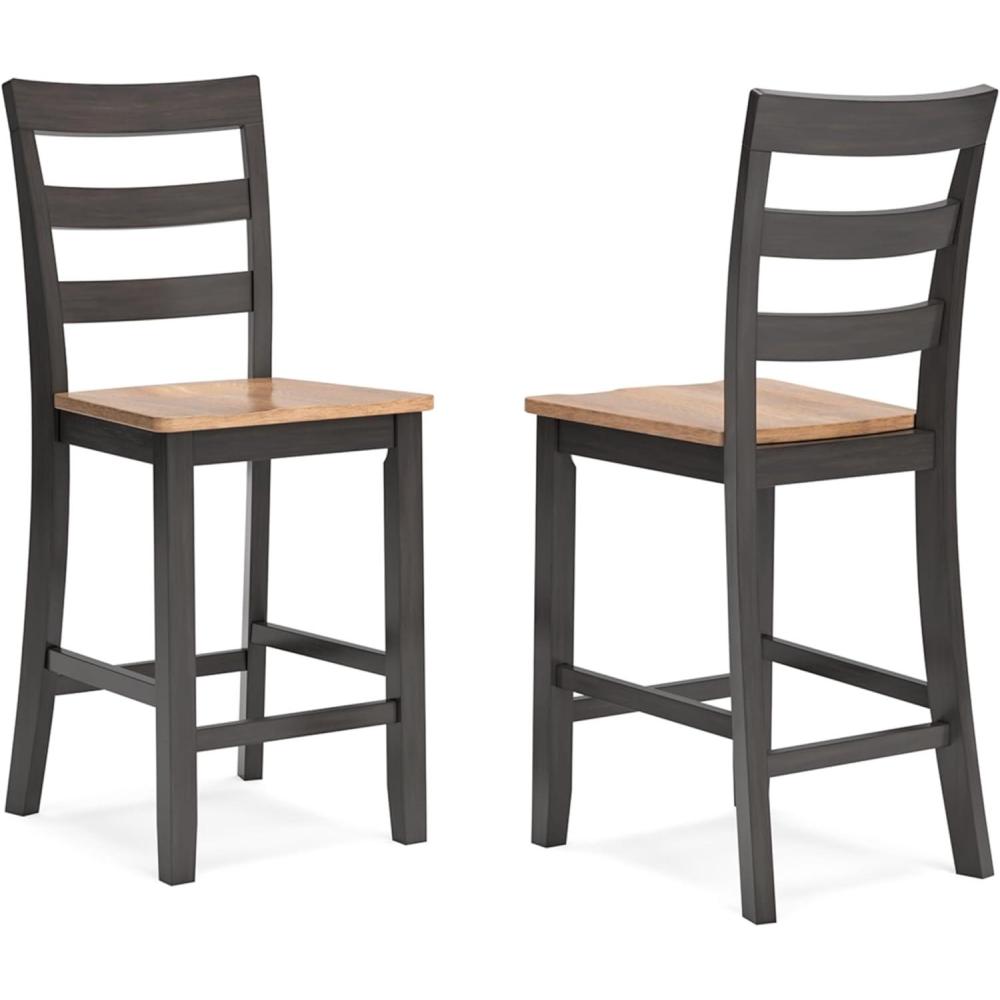 imageSignature Design by Ashley Gesthaven Solid Wood Frame Counter Height Barstool Set of 2 Slate BlueNaturalLight Brown Dark Brown