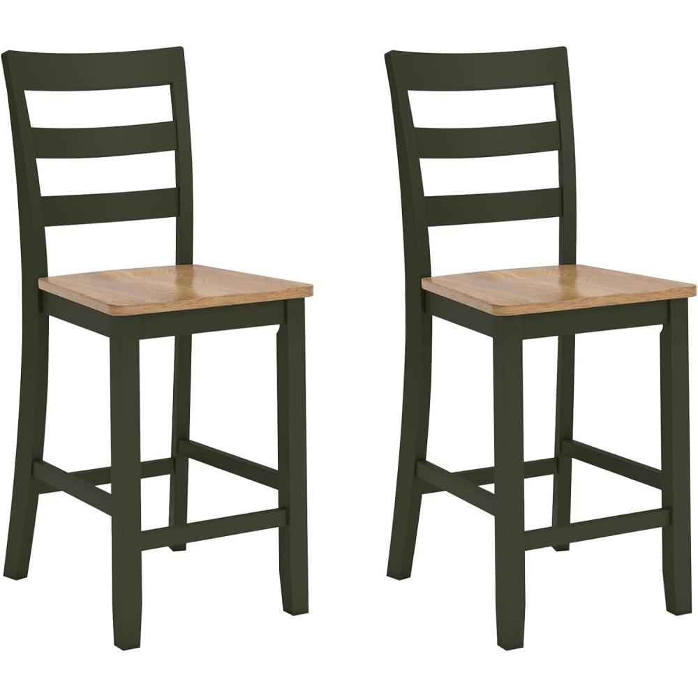 imageSignature Design by Ashley Gesthaven Solid Wood Frame Counter Height Barstool Set of 2 Slate BlueNaturalLight Brown Green