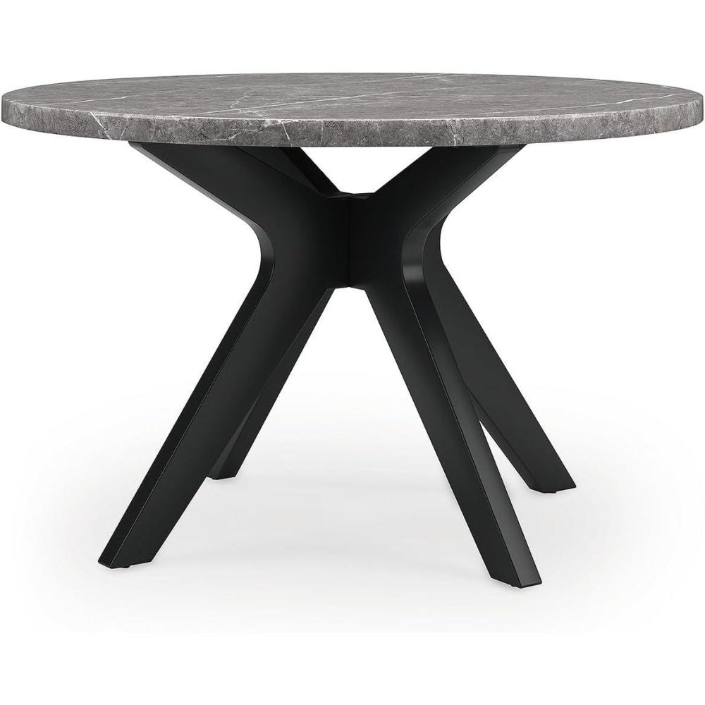 imageSignature Design by Ashley Glinari Contemporary Faux Marble Tabletop Dining Table with CrossShaped Base Gray ampamp Black