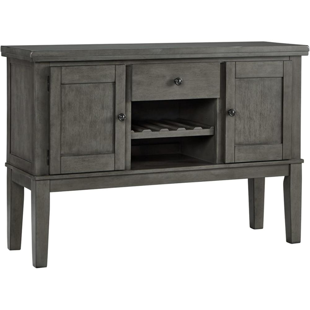 imageSignature Design by Ashley Haddigan Casual Traditional Dining Room Buffet Cabinet with Wine Rack Adjustable Shelf 1 Drawer Wood 54quot Wide Dark BrownGrey