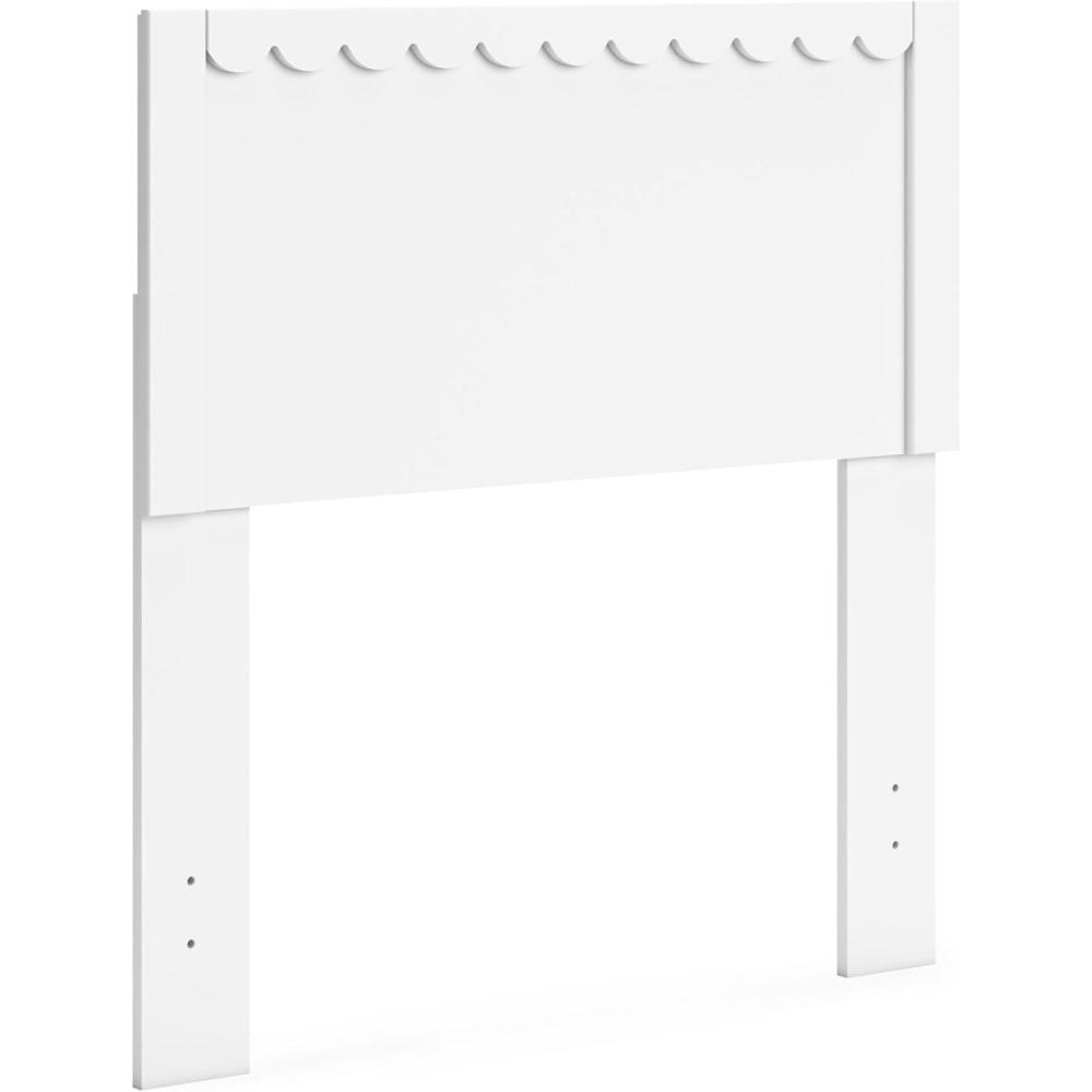 imageSignature Design by Ashley Hallityn Coastal Panel Headboard Wood Scallop Detail Full Headboard Attaches to Your Bed Frame Not Included Matte White Finish Headboard OnlyTwin