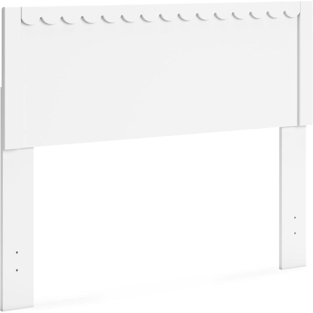 imageSignature Design by Ashley Hallityn Coastal Panel Headboard Wood Scallop Detail Full Headboard Attaches to Your Bed Frame Not Included Matte White Finish Headboard OnlyFull