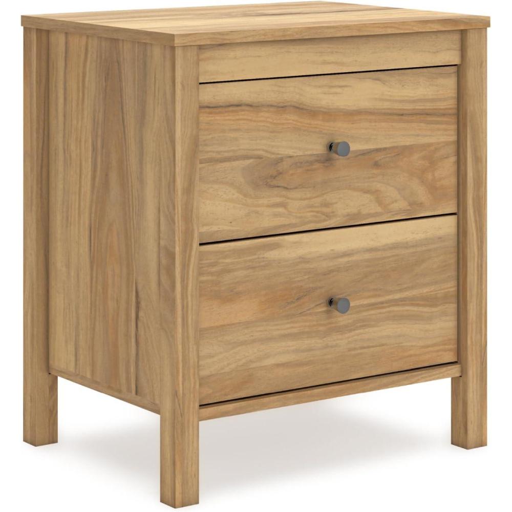 imageSignature Design by Ashley Hallityn Minimalist 2 Drawer Nightstand SmoothGliding Drawers Wood 2134quot W x 1594quot D x 2437quot H Matte White FinishHoney Brown