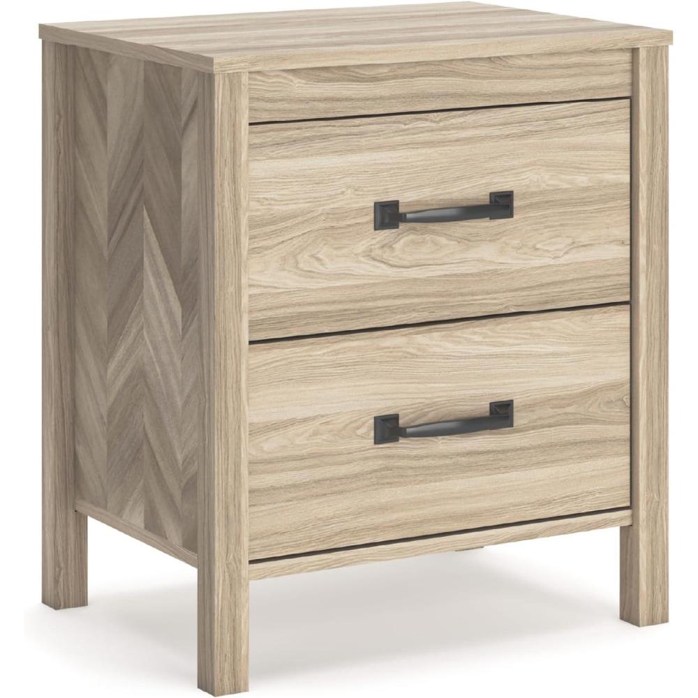 imageSignature Design by Ashley Hallityn Minimalist 2 Drawer Nightstand SmoothGliding Drawers Wood 2134quot W x 1594quot D x 2437quot H Matte White FinishNatural