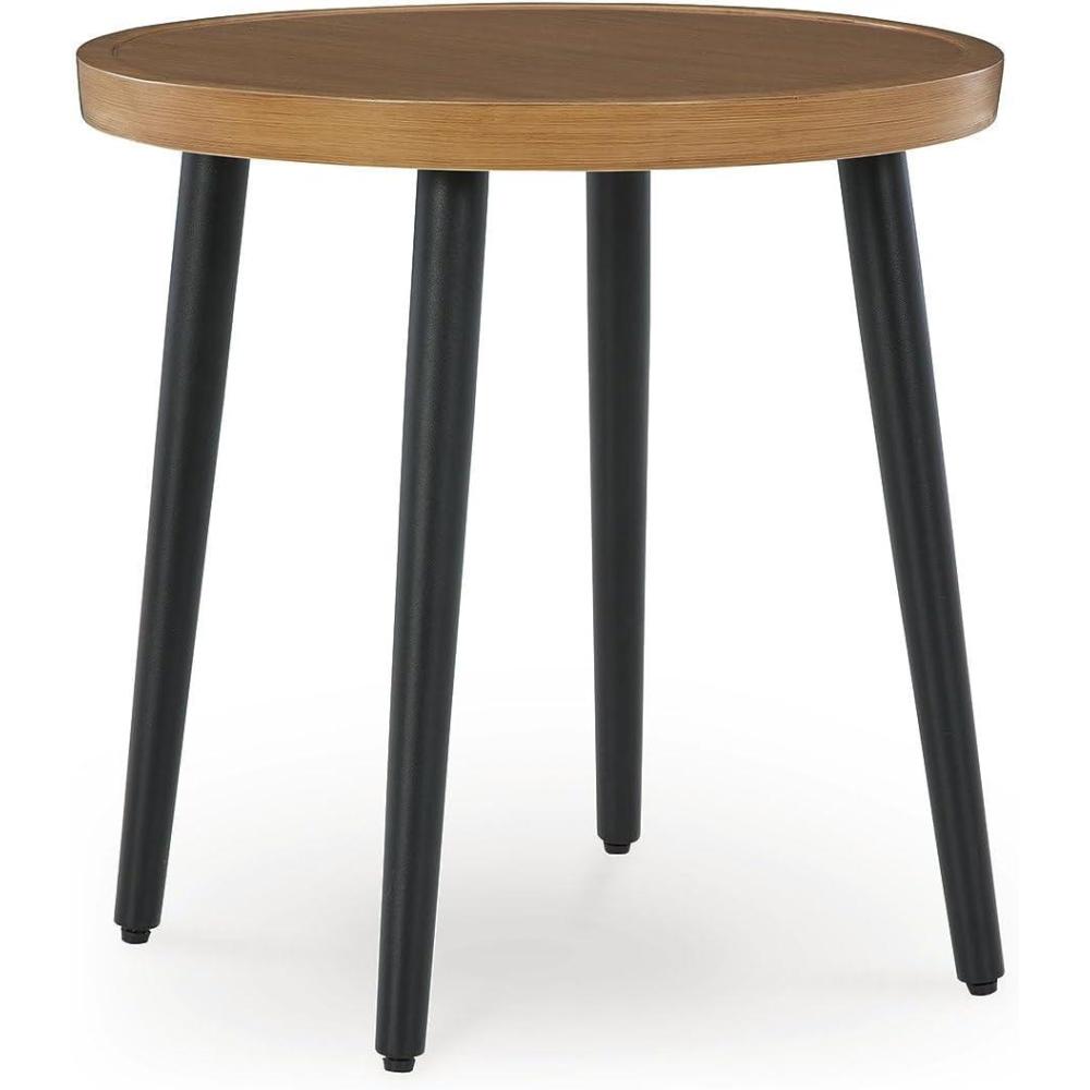 imageSignature Design by Ashley Horizon Hall Vintage Outdoor Nuvella Weather Resistant Fabric Resin Wicker Sofa with Cushion and 2 Accent Pillows Green ampamp Dark BrownOutdoor End Table