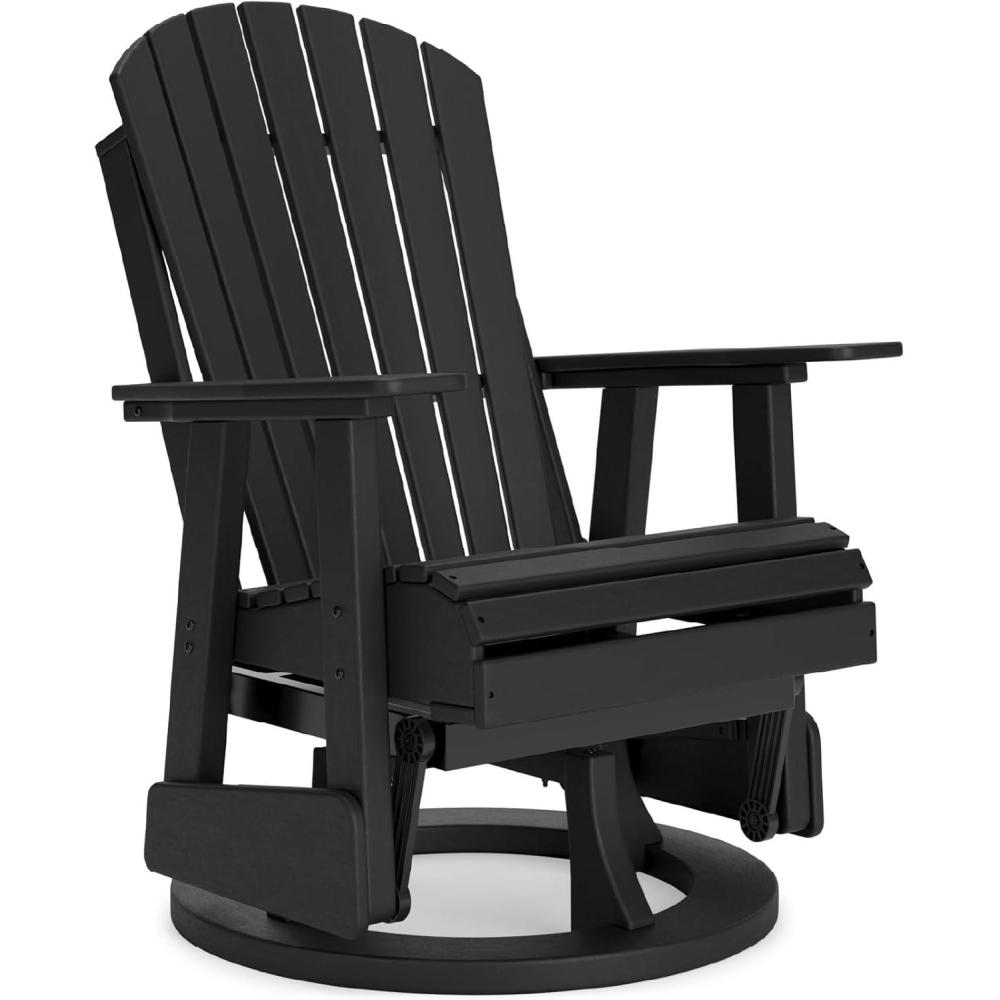 imageSignature Design by Ashley Hyland Wave Modern Outdoor Swivel Glider Chair Gentle Gliding Motion Stainless Steel Hardware and HDPE 3088quot W x 305quot D x 4163quot H BlackBlack