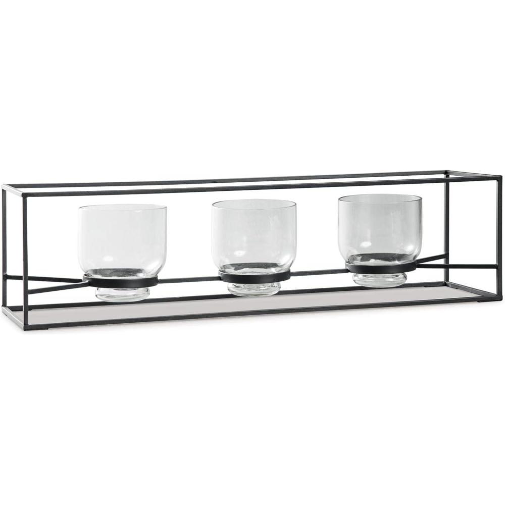imageSignature Design by Ashley Jadyn Metal 3 Pillar Glass Decorative Candle Holder Black