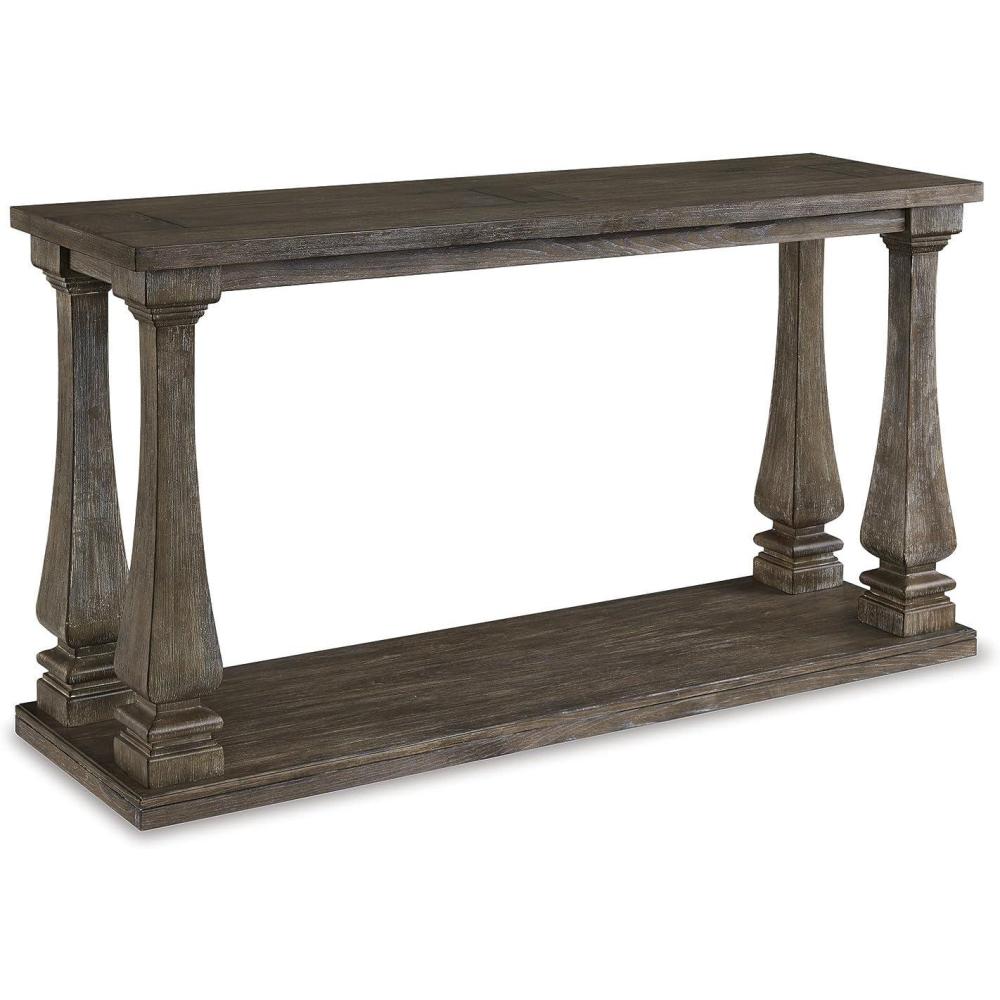 imageSignature Design by Ashley Johnelle Casual Sofa Table Planklook Framed Tabletop Weathered Finish Elm Veneers and Wood 60quot W x 18quot D x 3188quot H GrayGrey