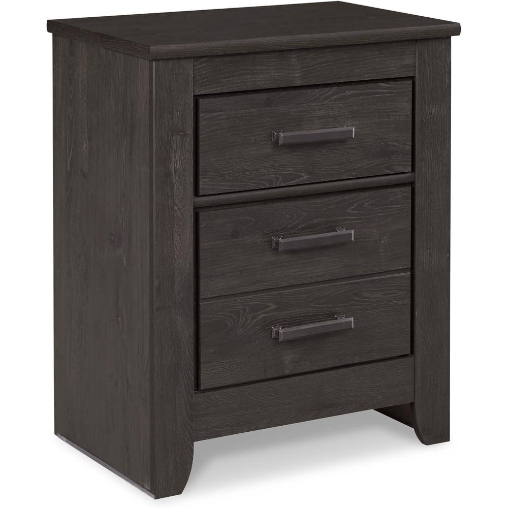 imageSignature Design by Ashley Juararo Rustic 2 Drawer Nightstand 2921quot Tall Dark BrownCharcoal Gray