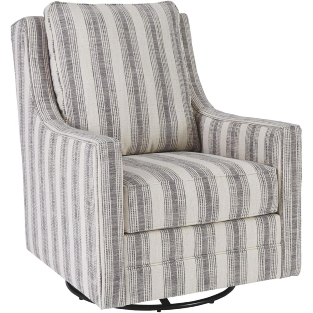 imageSignature Design by Ashley Kambria Striped Upholstered Swivel Accent Glider Chair Ivory ampamp BlackStriped Gray