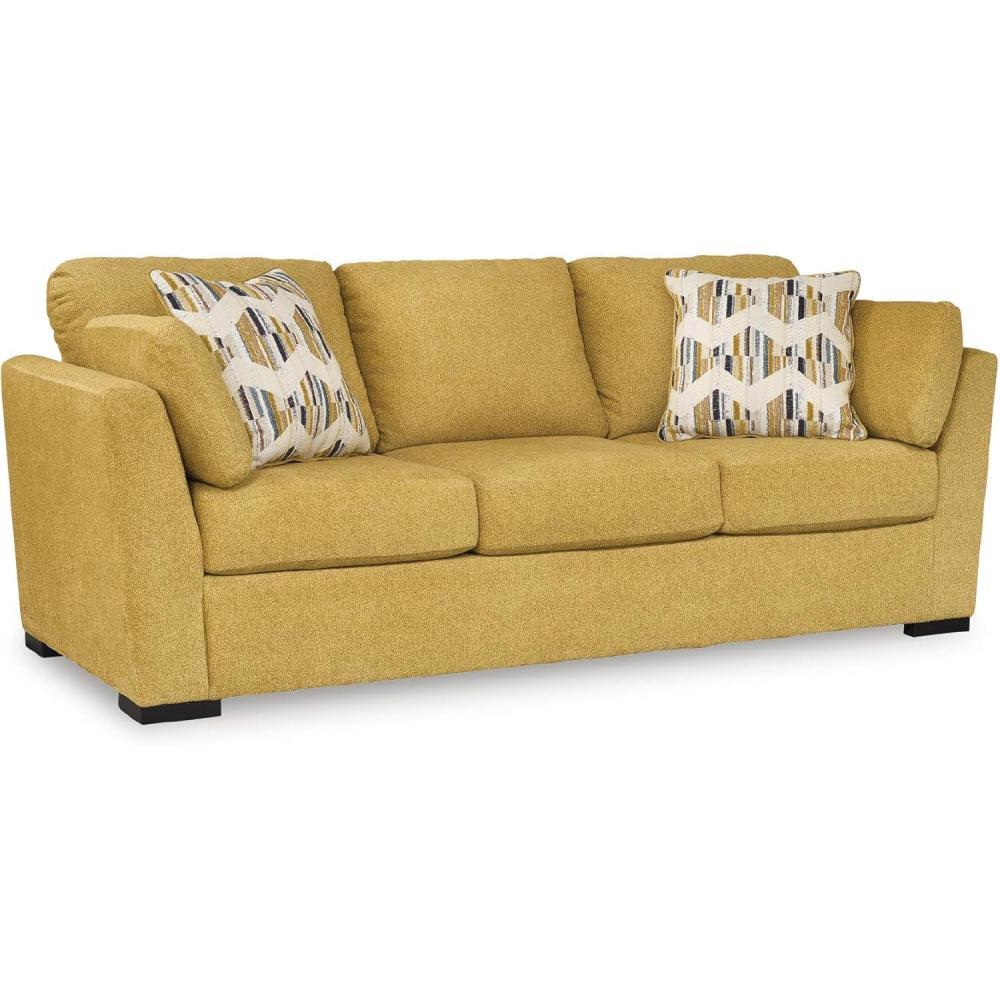 imageSignature Design by Ashley Keerwick Scandinavian 2in1 Sofa Sleeper with Folding Gel Memory Foam Mattress and 4 Pillows Queen YellowYellow