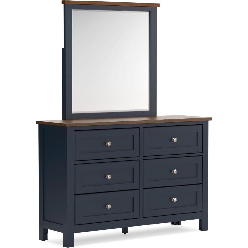 imageSignature Design by Ashley Landocken Shaker 6Drawer Dresser with Metal Knobs Light Brown ampamp BlueDresser and Mirror