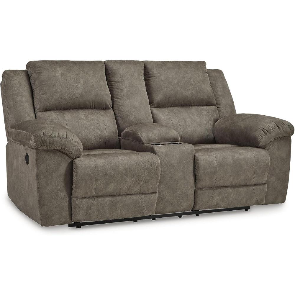 imageSignature Design by Ashley Laresview Contemporary Faux Leather Manual 2 Seat Reclining Sofa GrayReclining Loveseat with Console