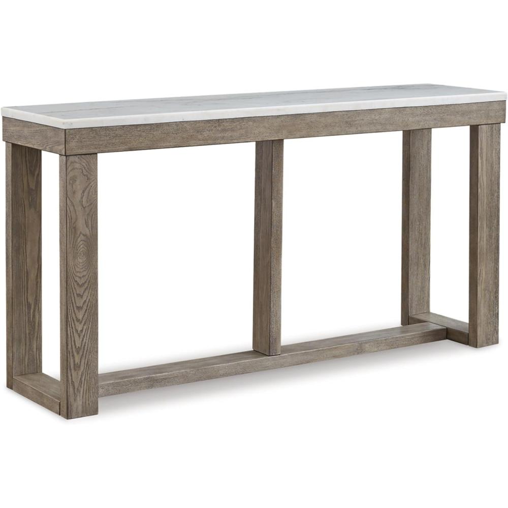 imageSignature Design by Ashley Loyaska Casual Sofa Table with Marble Top Brown ampamp WhiteTwo Tone