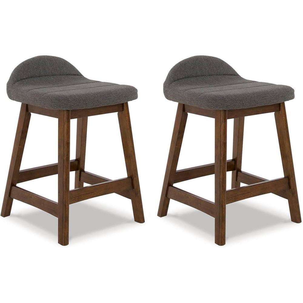 imageSignature Design by Ashley Lyncott Casual Counter Height Upholstered Bar Stool with Foam Cushion 2 Count 2425quot Seat Height Wood Frame Charcoal ampamp BrownCharcoal Brown
