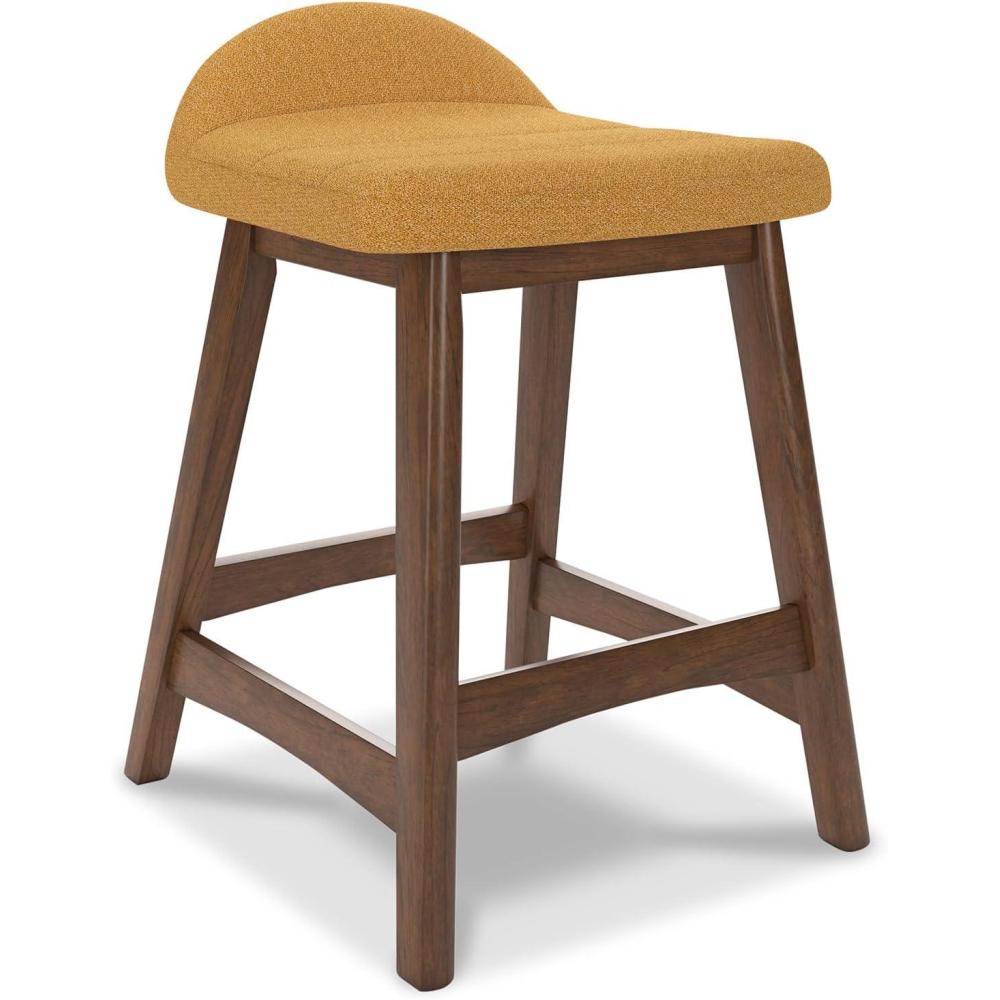 imageSignature Design by Ashley Lyncott Casual Counter Height Upholstered Bar Stool with Foam Cushion 2 Count 2425quot Seat Height Wood Frame Charcoal ampamp BrownMustard Brown