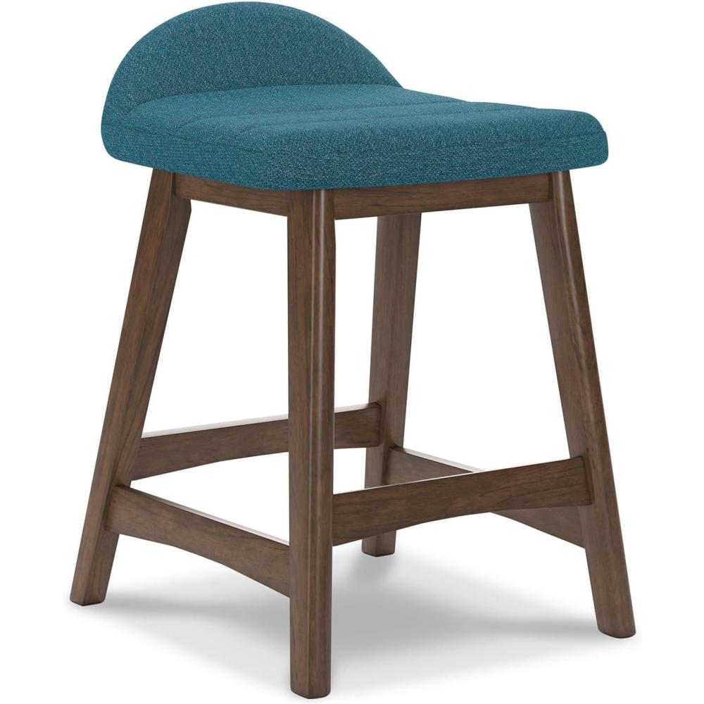 imageSignature Design by Ashley Lyncott Casual Counter Height Upholstered Bar Stool with Foam Cushion 2 Count 2425quot Seat Height Wood Frame Charcoal ampamp BrownBlue Brown