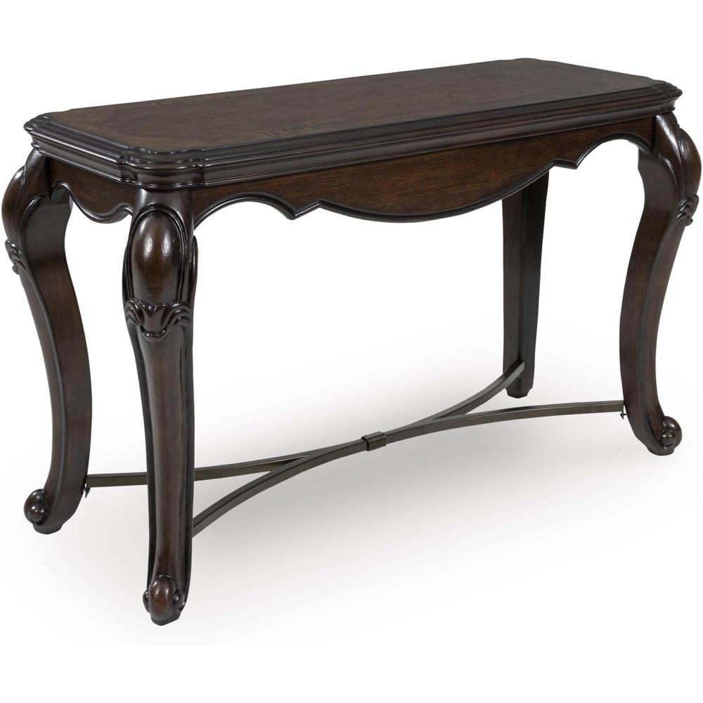 imageSignature Design by Ashley Maylee Classic Sofa Table with Cabriole Legs and Metal Stretcher Dark Brown