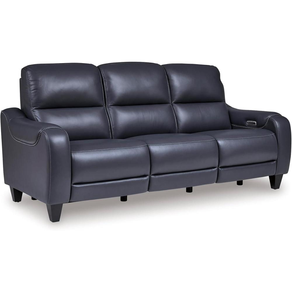 imageSignature Design by Ashley Mercomatic Contemporary Leather Match Wall Hugger Power Reclining Sofa with Adjustable Headrest and USB Ports BlueBlue