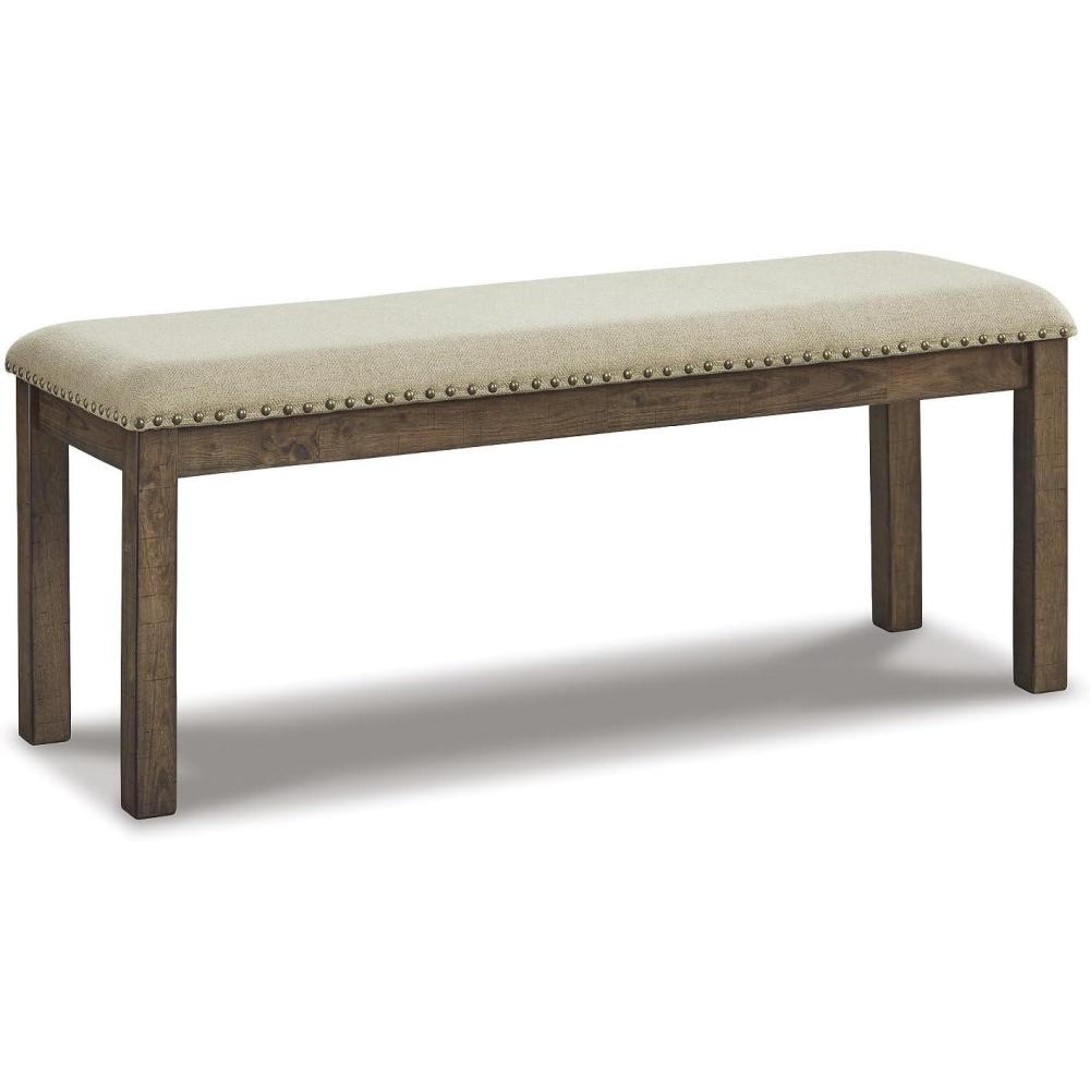 imageSignature Design by Ashley Moriville Casual Rustic Upholstered Dining Bench Grey ampamp BrownBrown