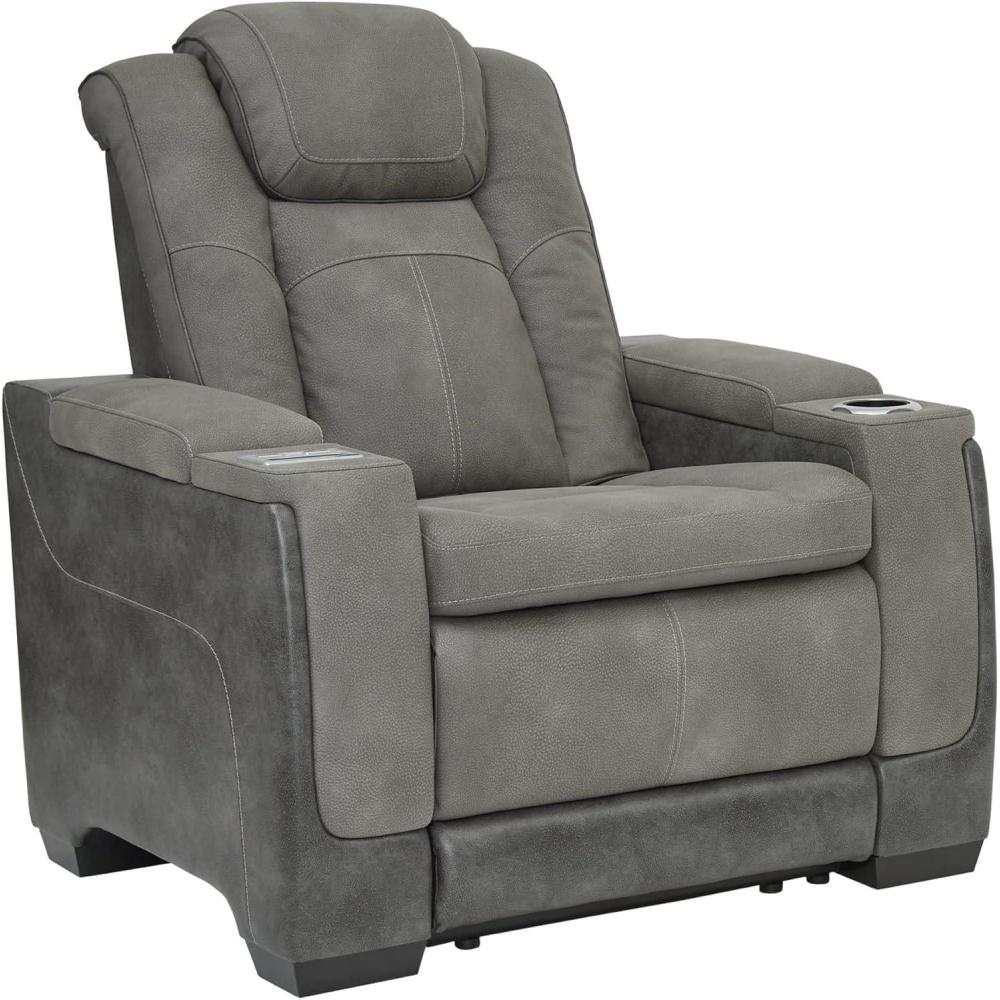 imageSignature Design by Ashley NextGen DuraPella Power Recliner with Adjustable Headrest Storage Armrests Wireless ampamp USB Charging Faux Leather 2Tone GrayGrey