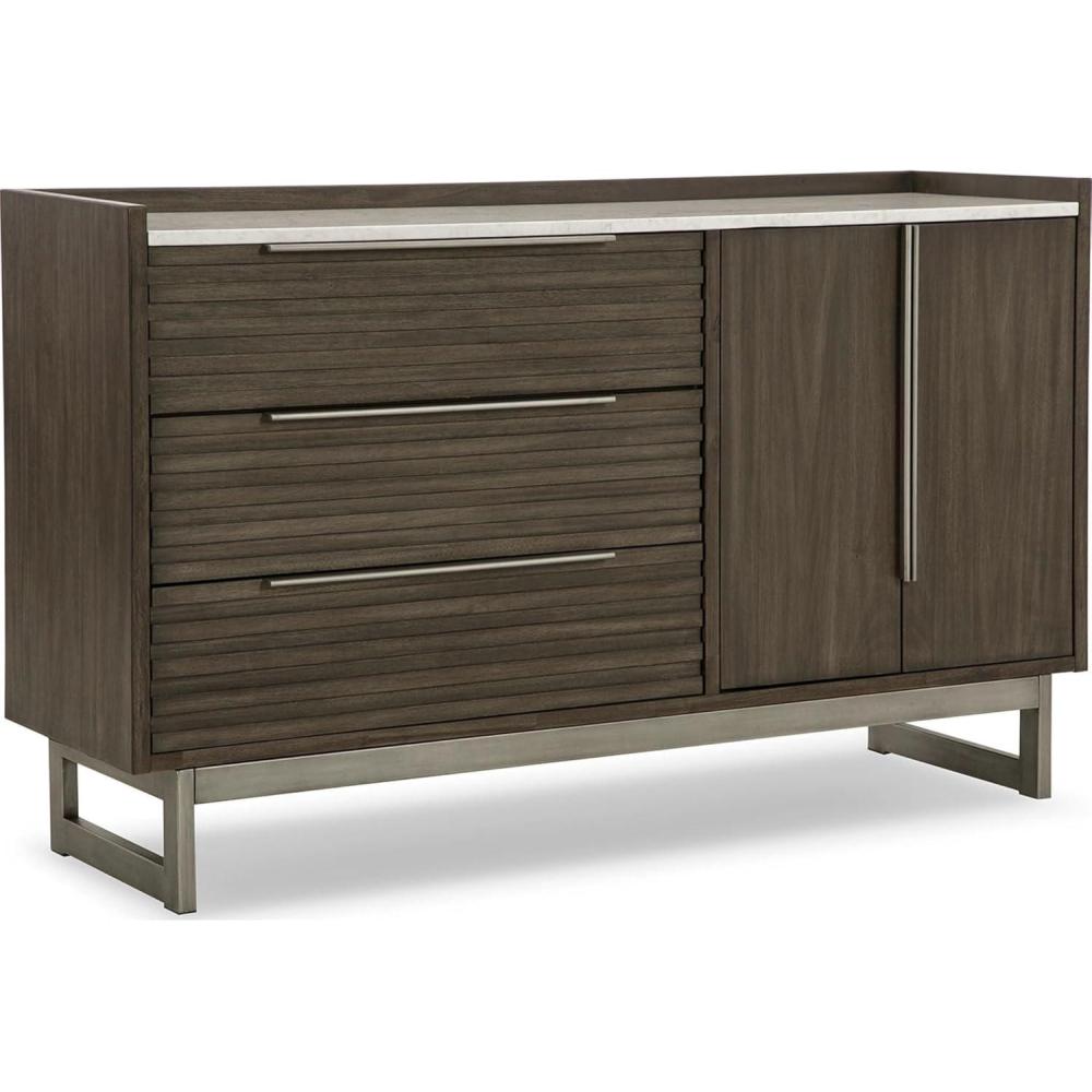 imageSignature Design by Ashley Paxberry Boho 6 Drawer Dresser Smoothgliding Faux Laminate Lined Drawers Wood 6126quot W x 1583quot D x 40quot H WhitewashGrayish BrownWhite