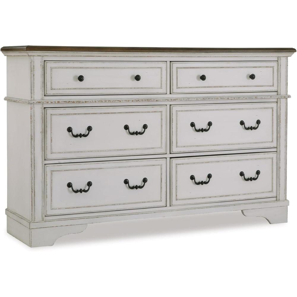 imageSignature Design by Ashley Paxberry Boho 6 Drawer Dresser Smoothgliding Faux Laminate Lined Drawers Wood 6126quot W x 1583quot D x 40quot H WhitewashTwotone