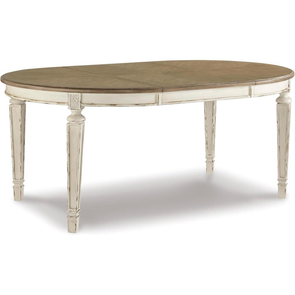 imageSignature Design by Ashley Realyn Oval Dining Room Extension Table Seats 6 Antiqued 2tone Finish Wood Distressed White