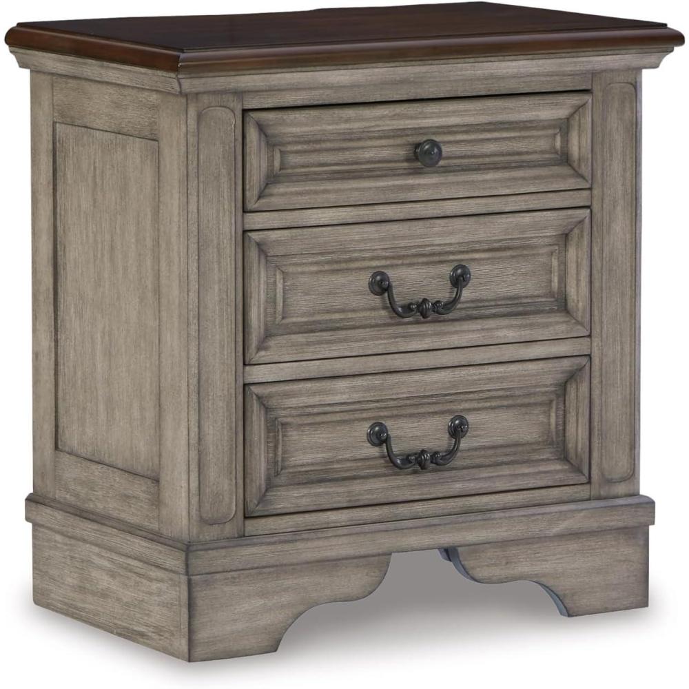imageSignature Design by Ashley Realyn Traditional Cottage 1 Drawer Nightstand with Dovetail Construction ampamp Open Display Shelf Chipped White 27quot Tall Distressed BrownAntique Gray